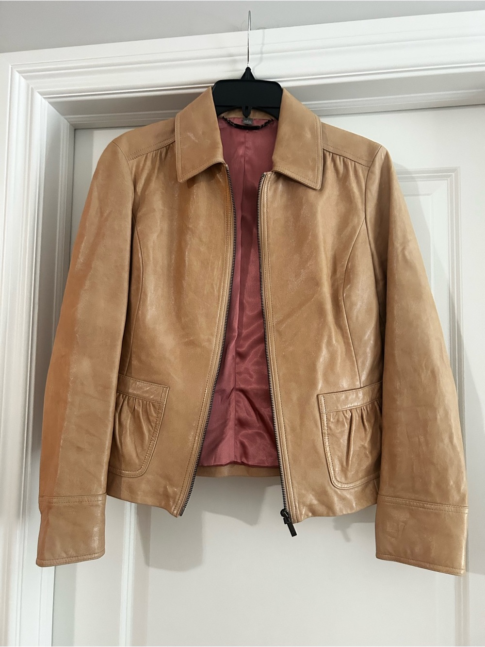 Ann Taylor Tan Jacket with Dusty Rose Lining